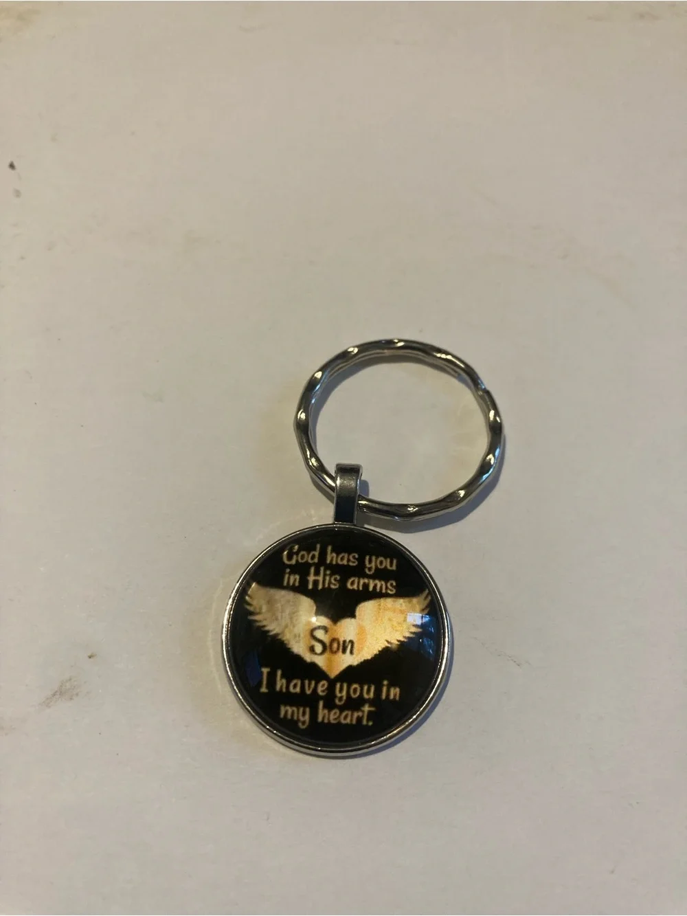 Memorial 'Son' Keychain with Gold Wing Design
